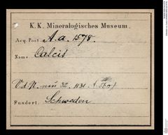 Etiketten zu Calcit (NHMW-MIN-Aa1578)